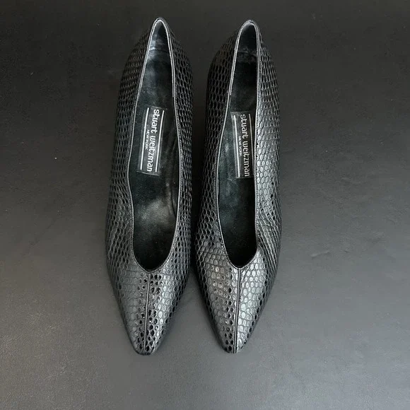 Vtg Stuart Weitzman Black Snakeskin Heel Pointed Toe Pumps Heels 8.5 B Designer - Picture 7 of 11